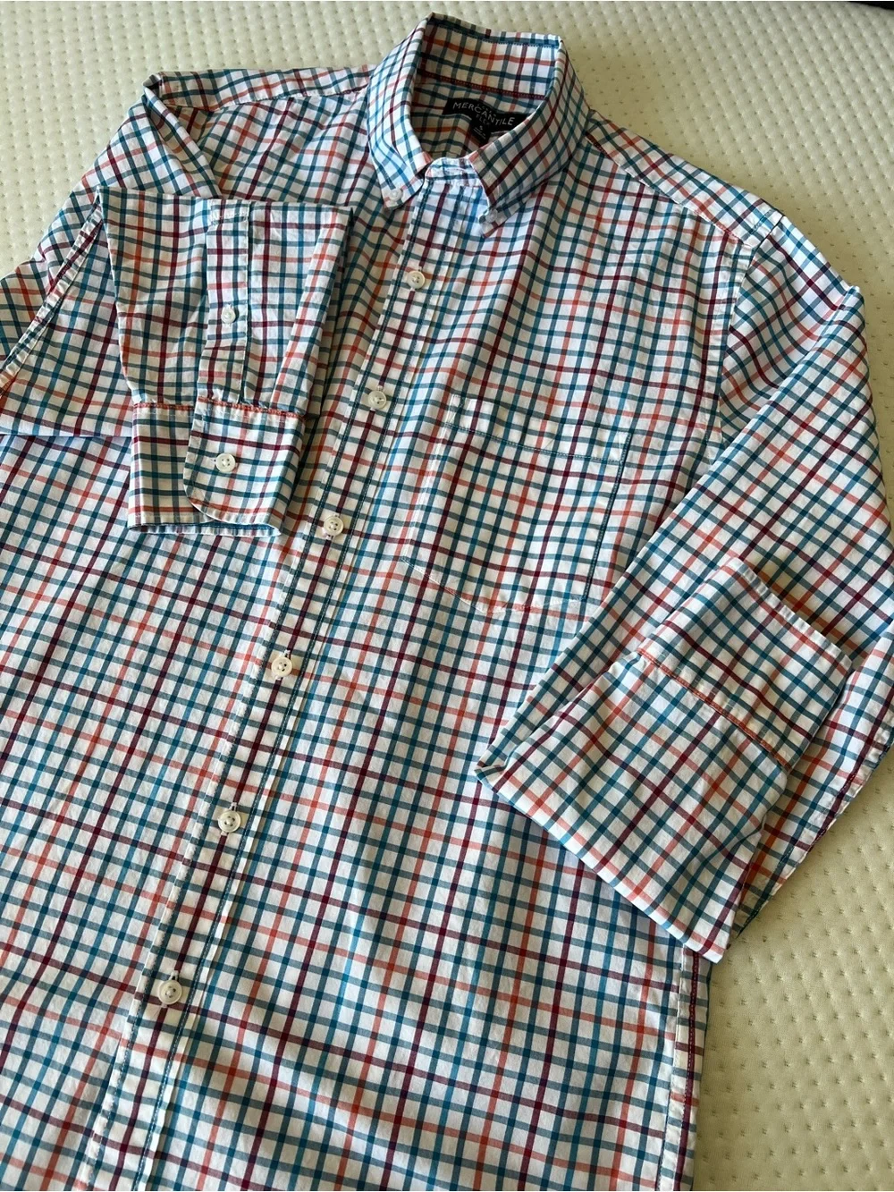 J Crew Mercantile Flex Shirt Sz S Red White Blue Check Long Sleeve Button Down